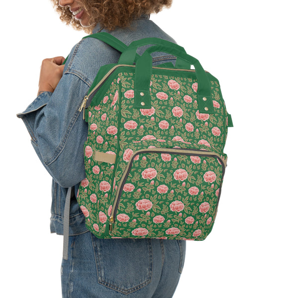 Vintage Peony Diaper Backpack Green
