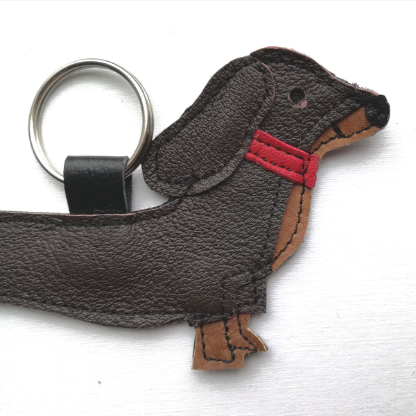Sprout the little Dachshund Leather Keyring