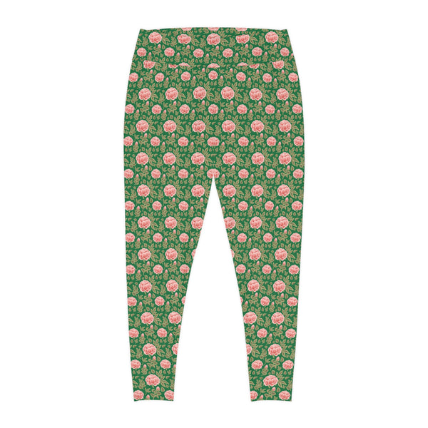 Vintage Peony Plus Size Leggings Green