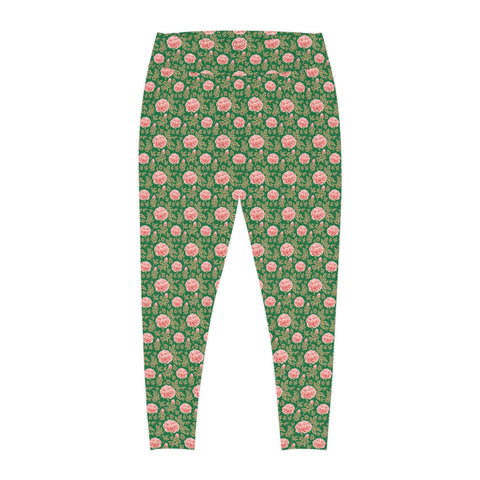 Vintage Peony Plus Size Leggings Green