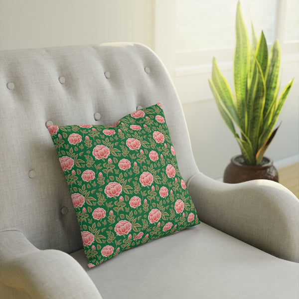 Vintage Peony Cushion Green