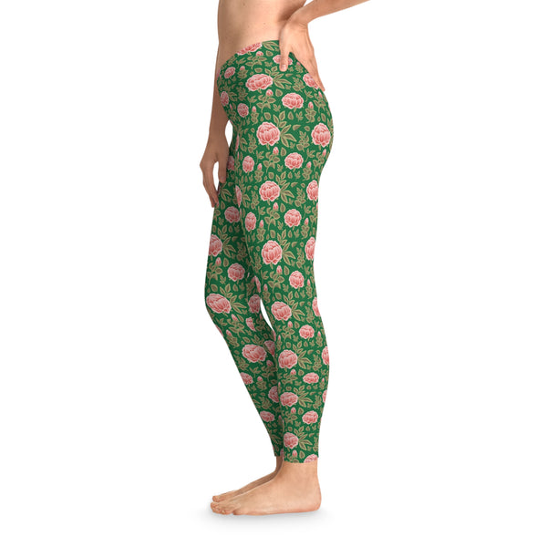 Vintage Peony Stretchy Leggings Green