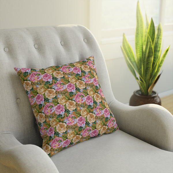 Tan Granny Floral Cushion