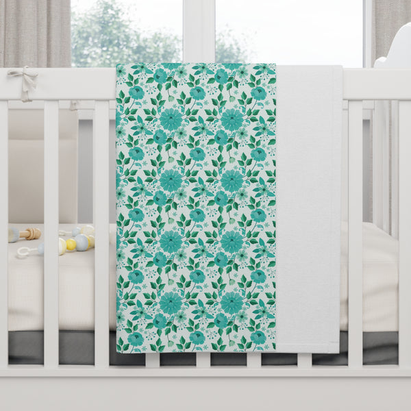 Vintage Minty Floral Fleece Baby Blanket