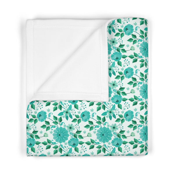 Vintage Minty Floral Fleece Baby Blanket