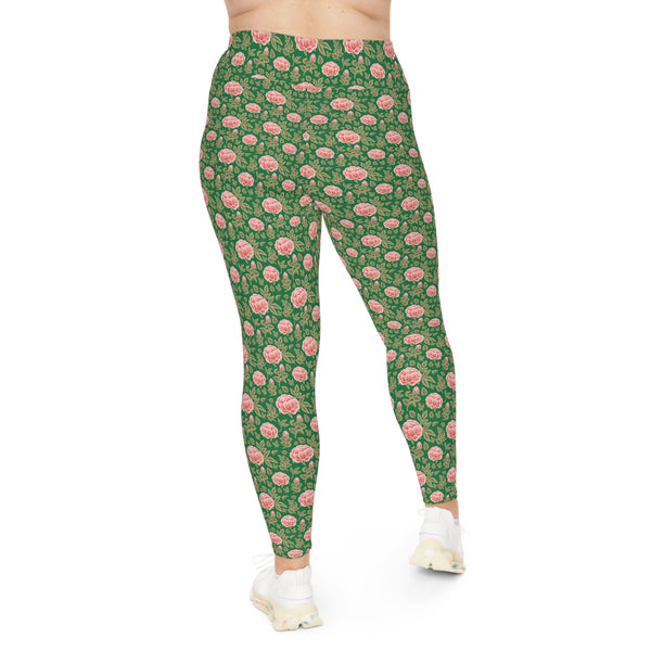 Vintage Peony Plus Size Leggings Green