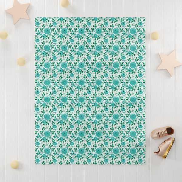 Vintage Minty Floral Fleece Baby Blanket