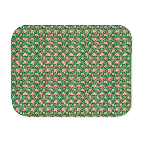 Vintage Peony Sherpa Blanket Green