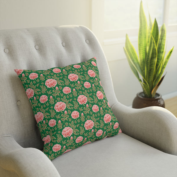 Vintage Peony Cushion Green