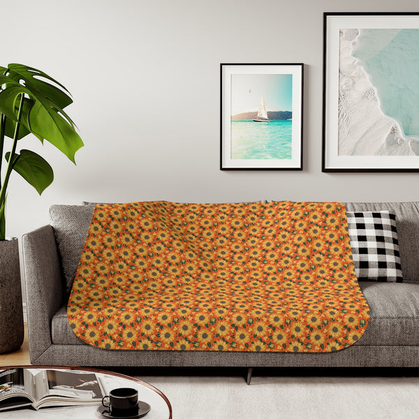 Vintage Sunflowers Sherpa Blanket