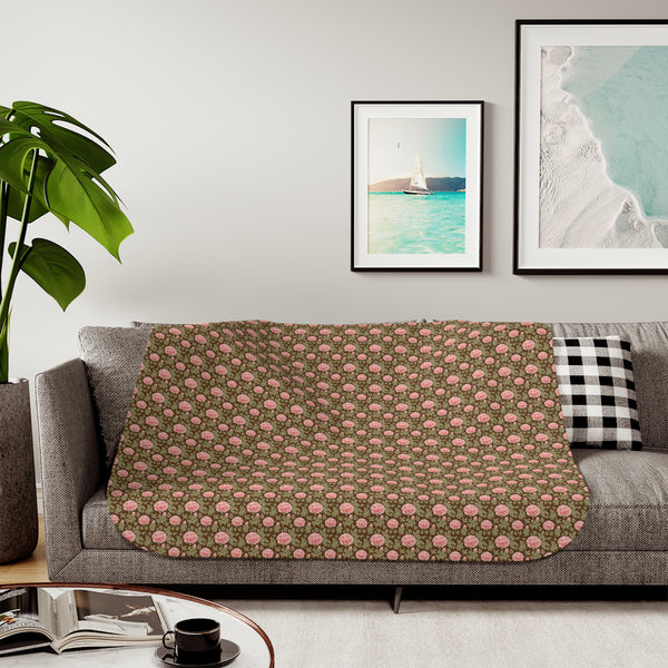 Vintage Peony Sherpa Blanket Chestnut