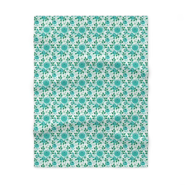 Vintage Minty Floral Fleece Baby Blanket