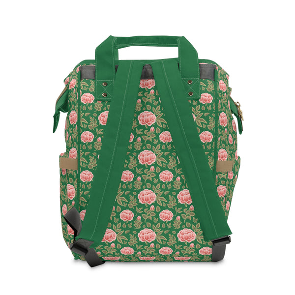 Vintage Peony Diaper Backpack Green