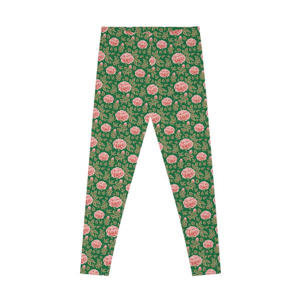 Vintage Peony Stretchy Leggings Green