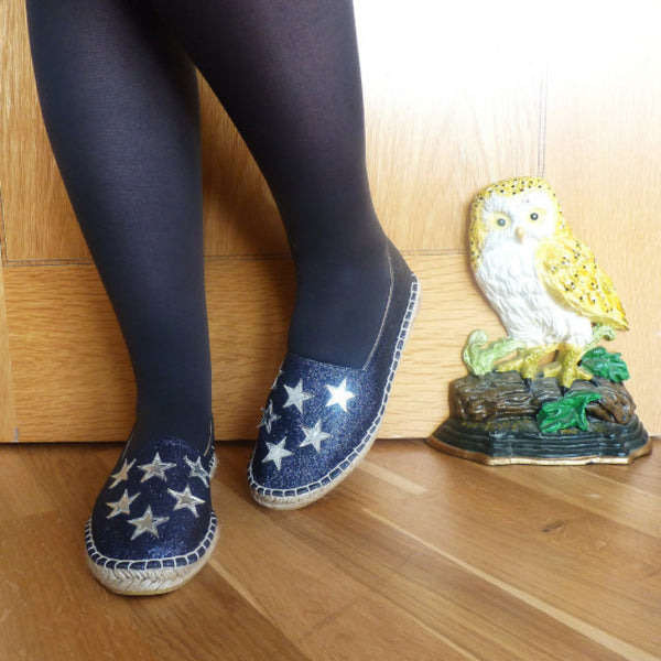 Silver Stars Navy Glitter Espadrilles - Kate Garey