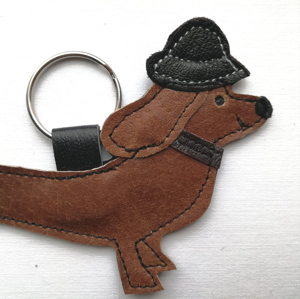 Mr Dachshund Leather Keyring