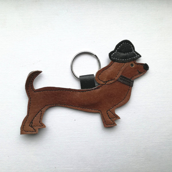 Mr Dachshund Leather Keyring