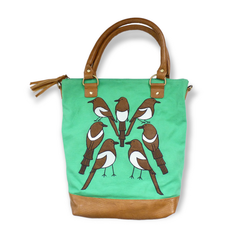 Seven Magpies Green Canvas Tote