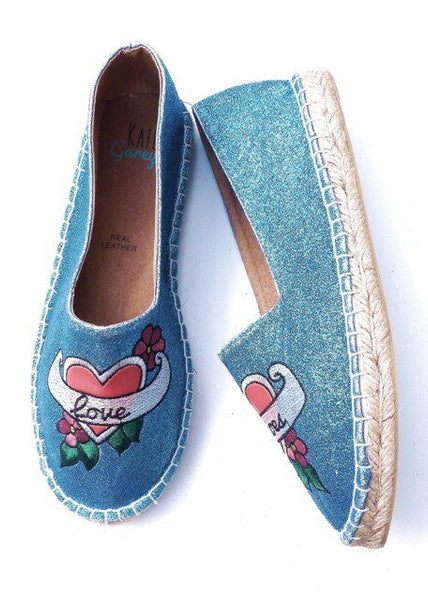 Love Shoes Tattoo Heart Glitter Espadrilles - Kate Garey