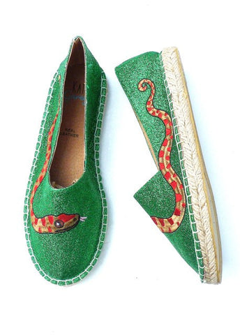 Snake Green Glitter Espadrilles - Kate Garey