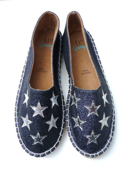Silver Stars Navy Glitter Espadrilles - Kate Garey