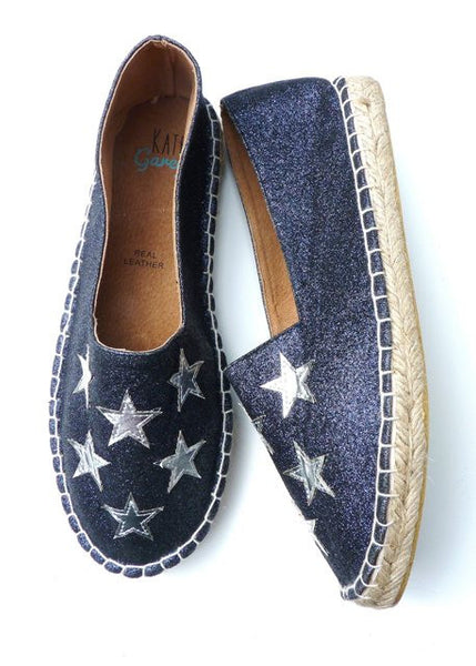 Silver Stars Navy Glitter Espadrilles - Kate Garey
