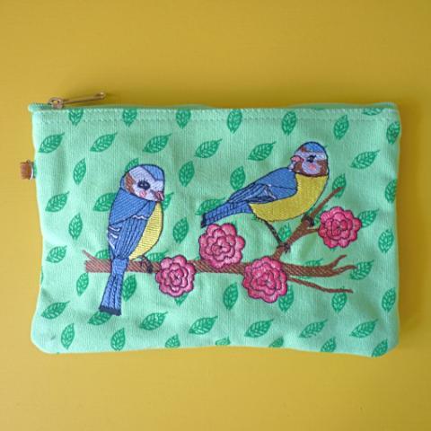Blue Tits Cosmetic Pouch / Clutch - Kate Garey
